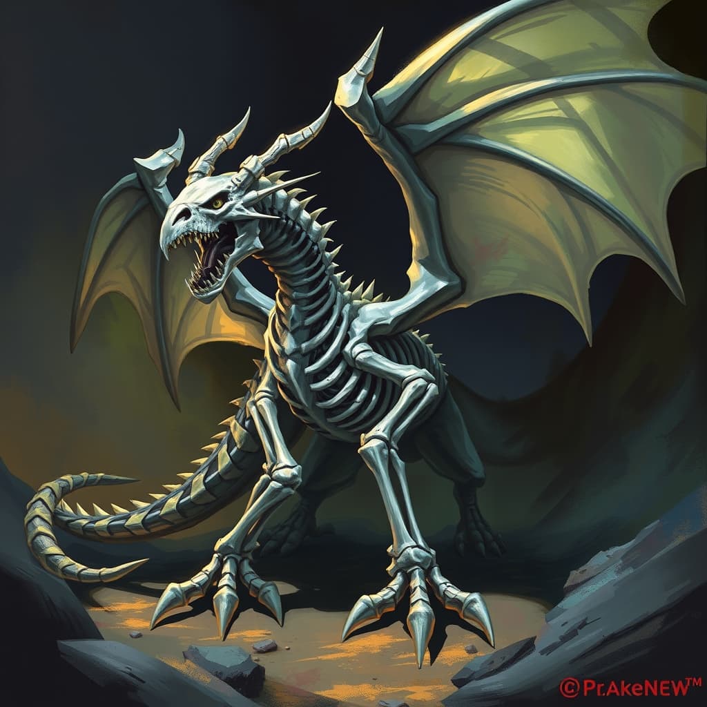 Silver Dragon Wyrmling Skeleton — fantasy monster illustration. Silver Dragon Wyrmling Skeleton is a medium undead (Challenge Rating 2).