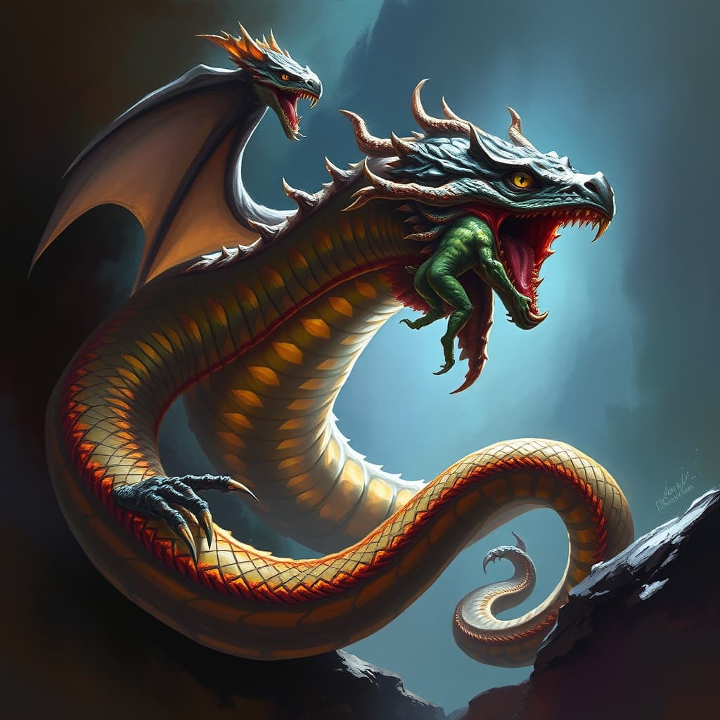 Chameleon Hydra — fantasy monster illustration