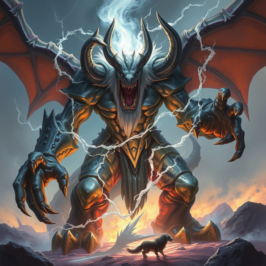 Storm Lord — fantasy monster illustration. Storm Lord is a huge elemental (Challenge Rating 13).