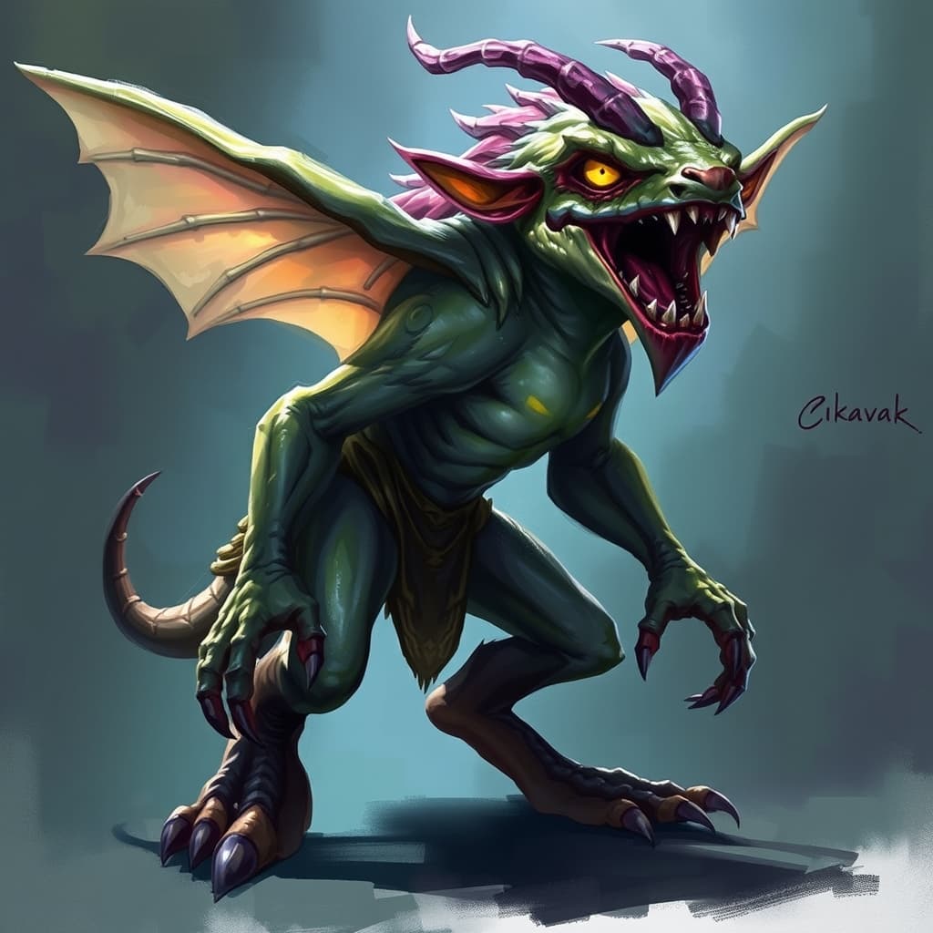 Cikavak — fantasy monster illustration. Cikavak is a tiny fey (Challenge Rating 1/8).