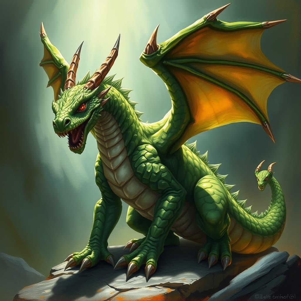 Green Dragon Wyrmling — fantasy monster illustration