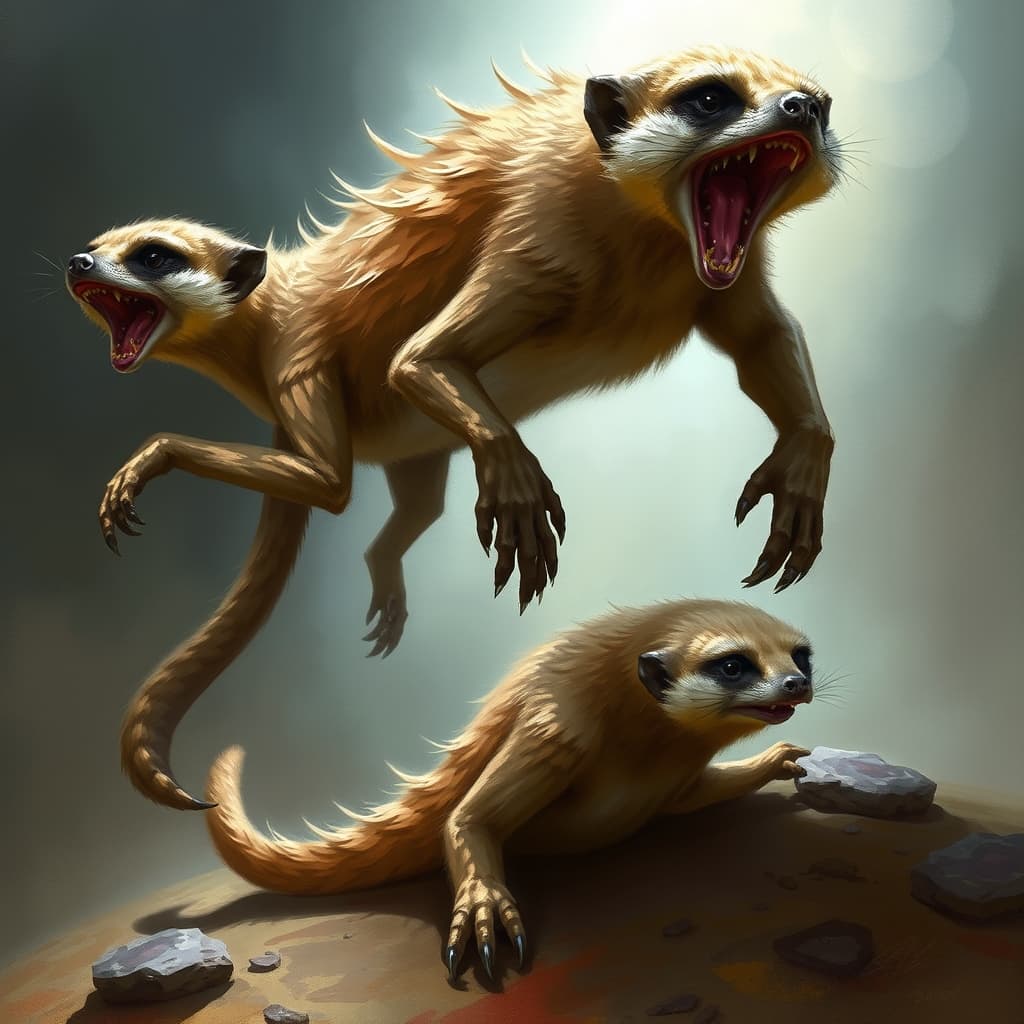 Meerkats, Swarm — fantasy monster illustration. Meerkats, Swarm is a medium beast (Challenge Rating 1/2).