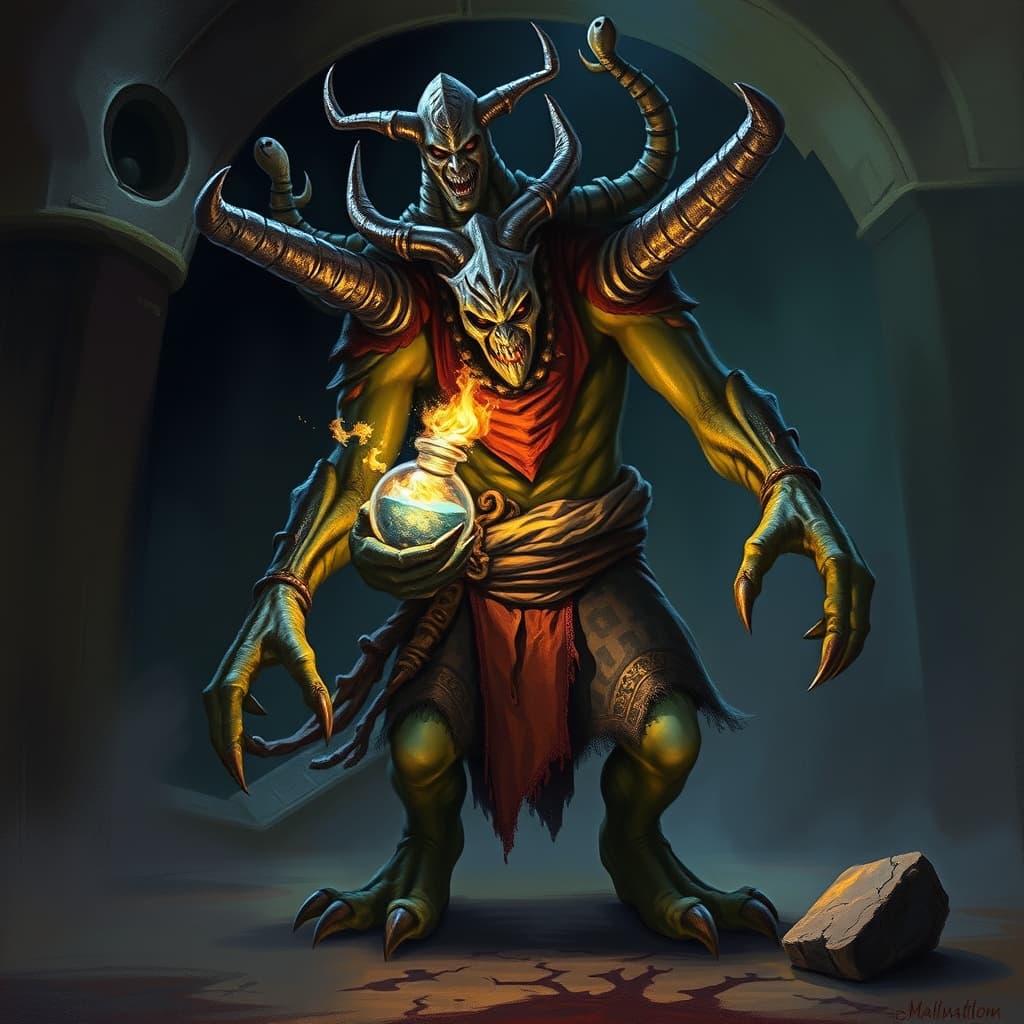 Alchemist — fantasy monster illustration. Alchemist is a medium humanoid (Challenge Rating 6).