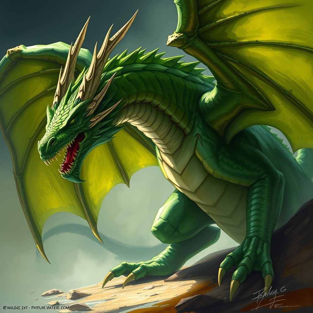 Ancient Green Dragon — fantasy monster illustration. Ancient Green Dragon is a gargantuan dragon (Challenge Rating 24).