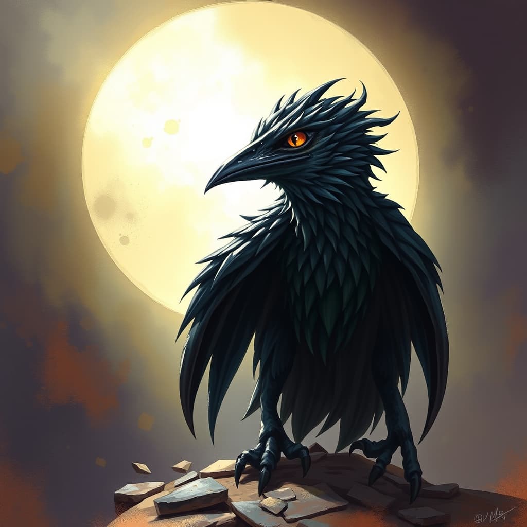 Star Crow — fantasy monster illustration. Star Crow is a tiny aberration (Challenge Rating 1/4).