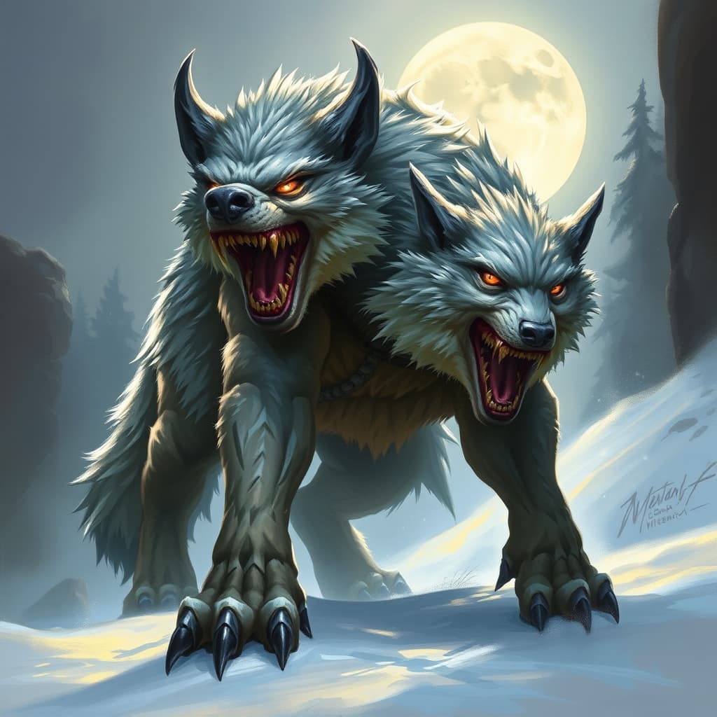 Winter Wolf — fantasy monster illustration. Winter Wolf is a large monstrosity (Challenge Rating 3).