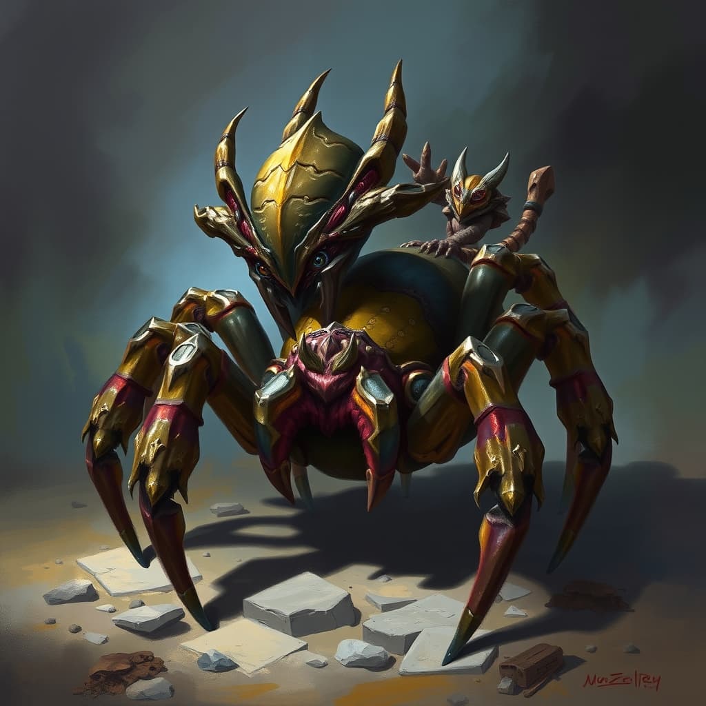 Backup Holler Spider — fantasy monster illustration. Backup Holler Spider is a tiny beast (Challenge Rating 1/4).