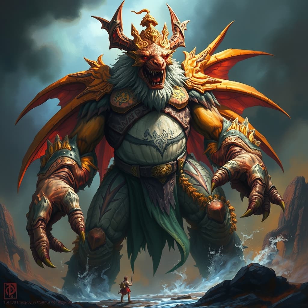 Storm Giant Monarch — fantasy monster illustration. Storm Giant Monarch is a huge giant (Challenge Rating 14).