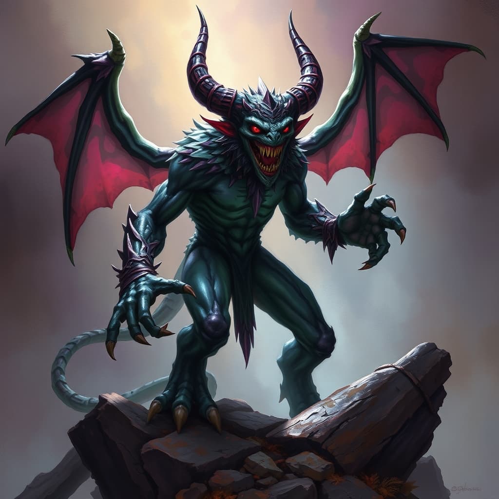 Unska — fantasy monster illustration. Unska is a medium fiend (Challenge Rating 5).