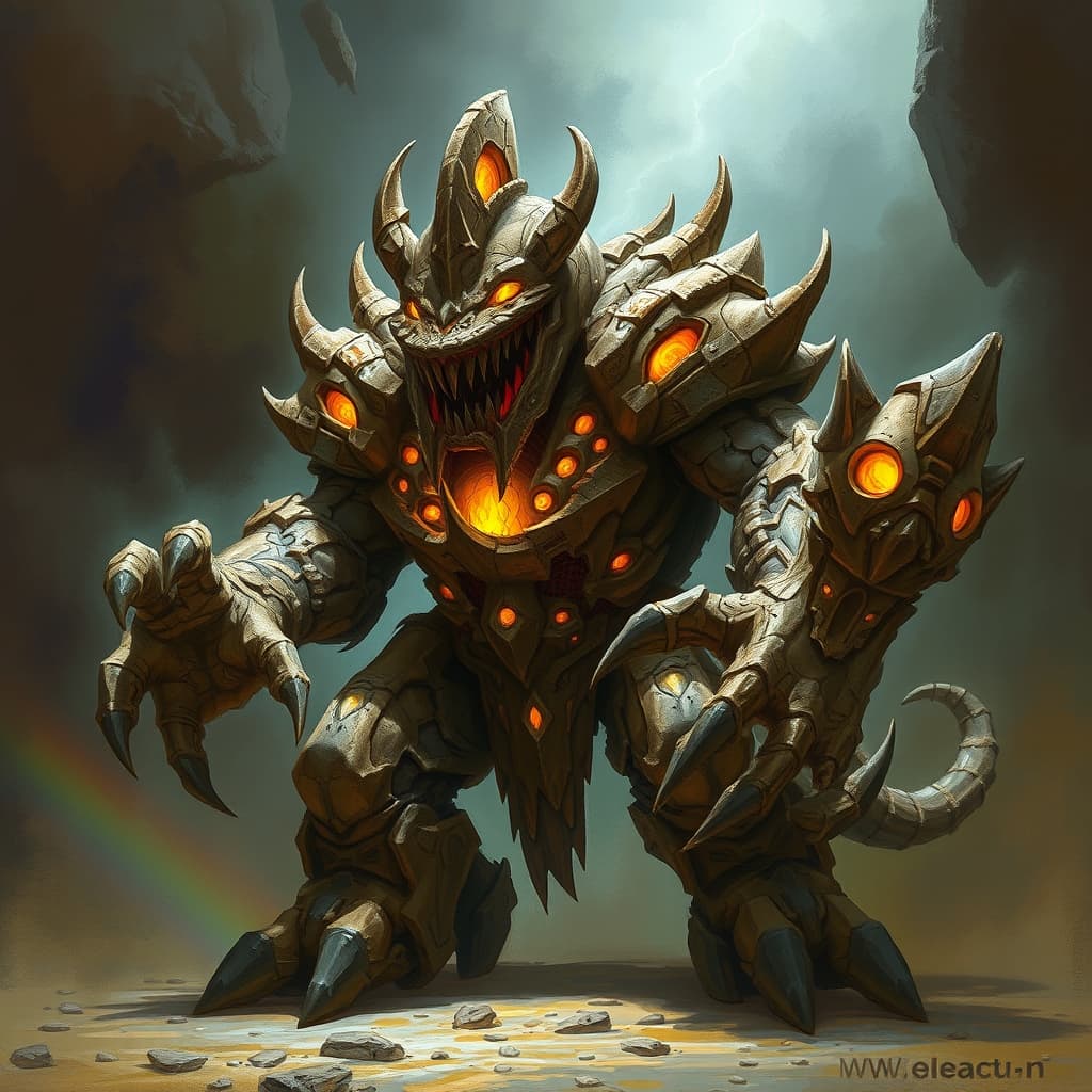Hoard Golem — fantasy monster illustration. Hoard Golem is a huge construct (Challenge Rating 12).
