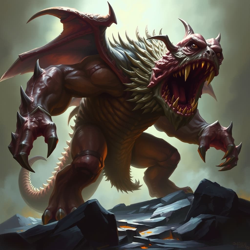 Ychen Bannog — fantasy monster illustration. Ychen Bannog is a gargantuan beast (Challenge Rating 11).