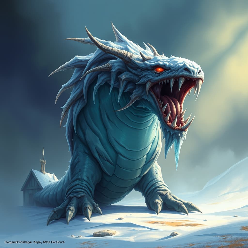 Ice Worm — fantasy monster illustration. Ice Worm is a gargantuan monstrosity (Challenge Rating 15).