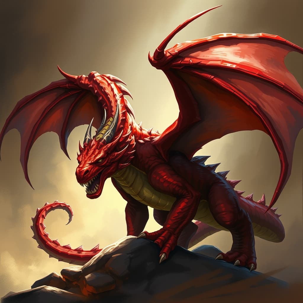 Young Red Dragon — fantasy monster illustration. Young Red Dragon is a large dragon (Challenge Rating 10).
