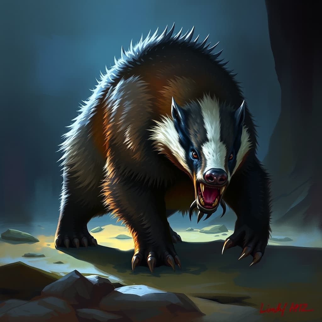 Giant Badger — fantasy monster illustration. Giant Badger is a medium beast (Challenge Rating 1/4).