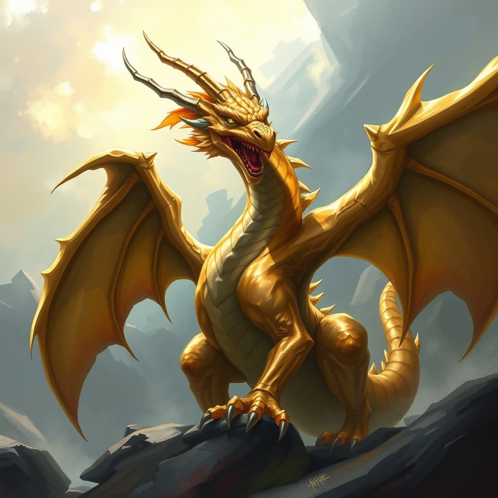 Adult Brass Dragon — fantasy monster illustration. Adult Brass Dragon is a huge dragon (Challenge Rating 13).
