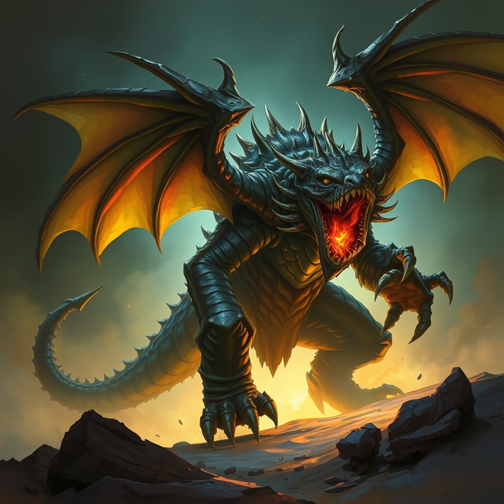 Behir — fantasy monster illustration. Behir is a huge monstrosity (Challenge Rating 11).