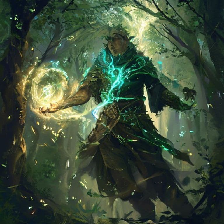 Conjure Forest Defender — fantasy spell effect illustration. Conjure Forest Defender is a 6th-level conjuration.
