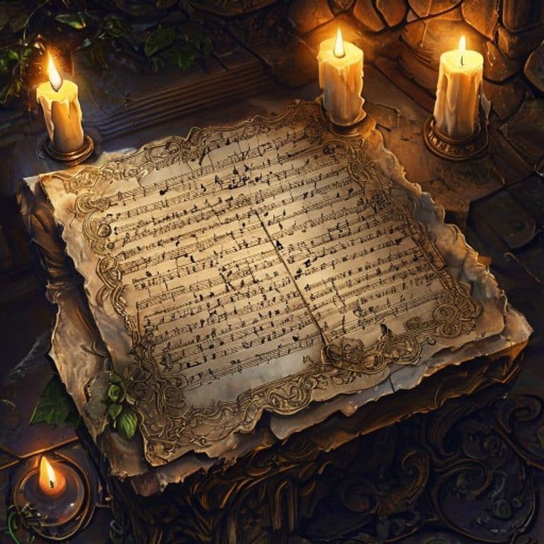 Enchanted Music Sheet — fantasy item illustration. Enchanted Music Sheet is a magic item (wondrous item) of common rarity.