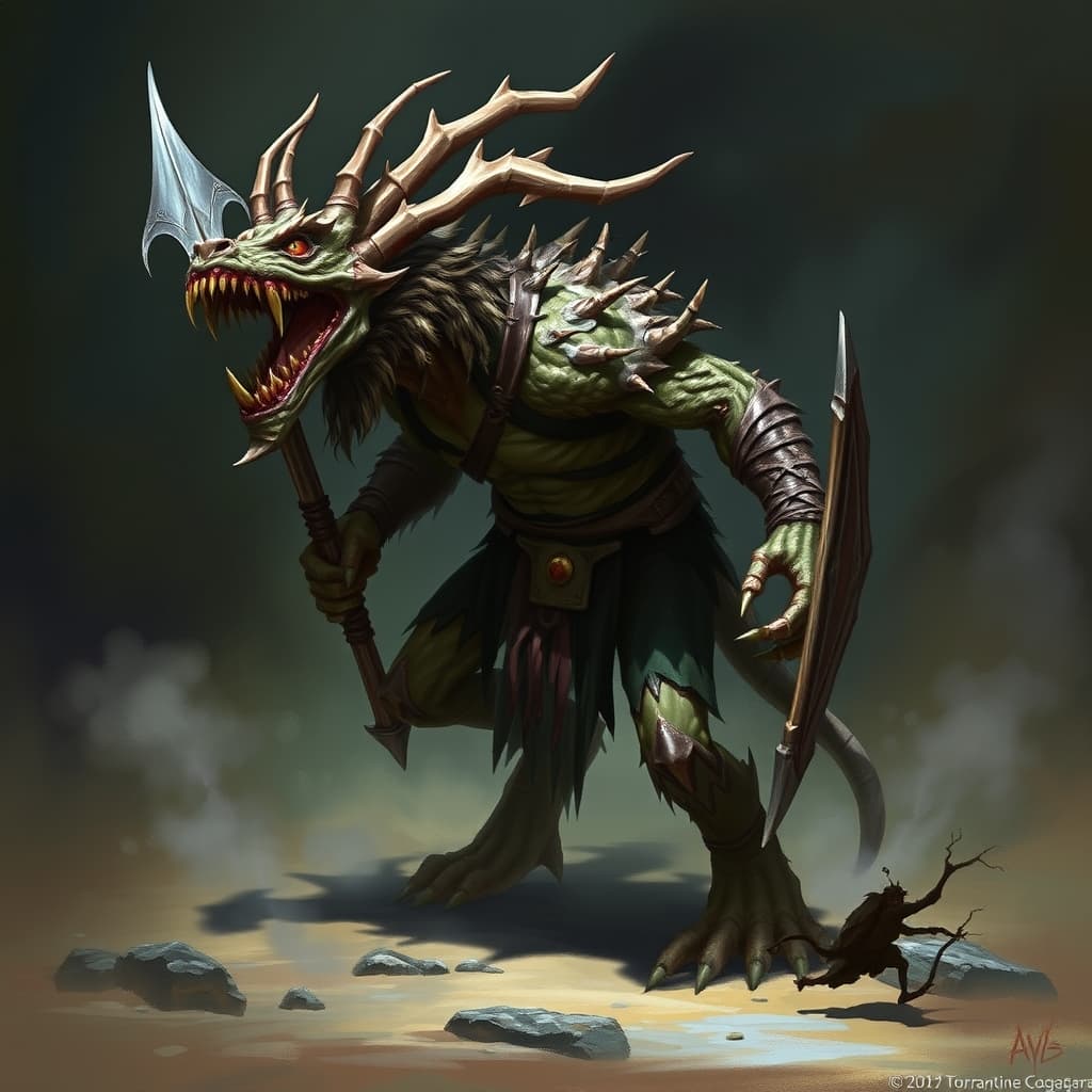 Wild Warrior — fantasy monster illustration. Wild Warrior is a medium humanoid (Challenge Rating 1/8).