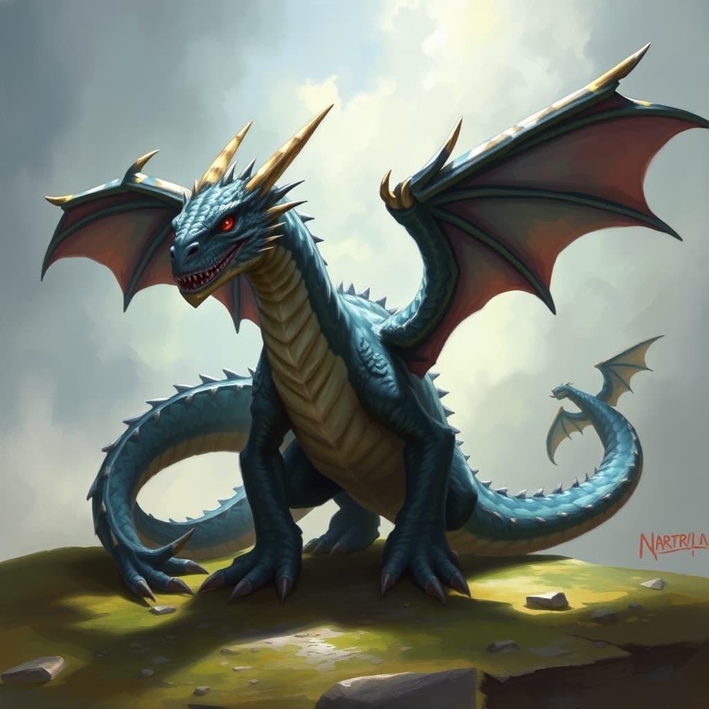 Young Mithral Dragon — fantasy monster illustration. Young Mithral Dragon is a large dragon (Challenge Rating 7).