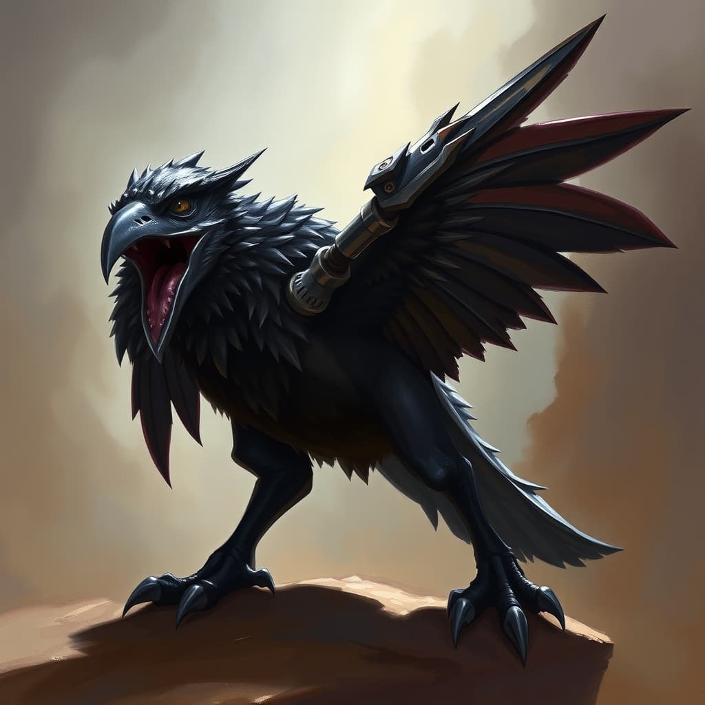 Raven — fantasy monster illustration. Raven is a tiny beast (Challenge Rating 0).