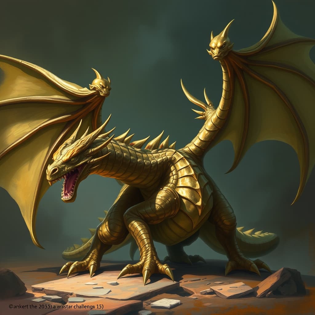 Adult Brass Dragon — fantasy monster illustration. Adult Brass Dragon is a huge dragon (Challenge Rating 13).