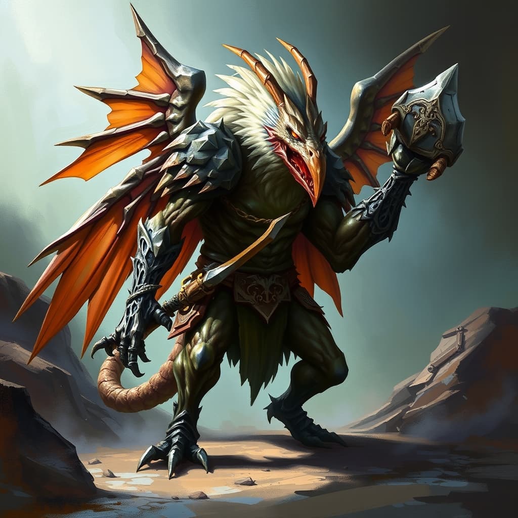 Gullkin Hunter — fantasy monster illustration. Gullkin Hunter is a medium humanoid (Challenge Rating 3).