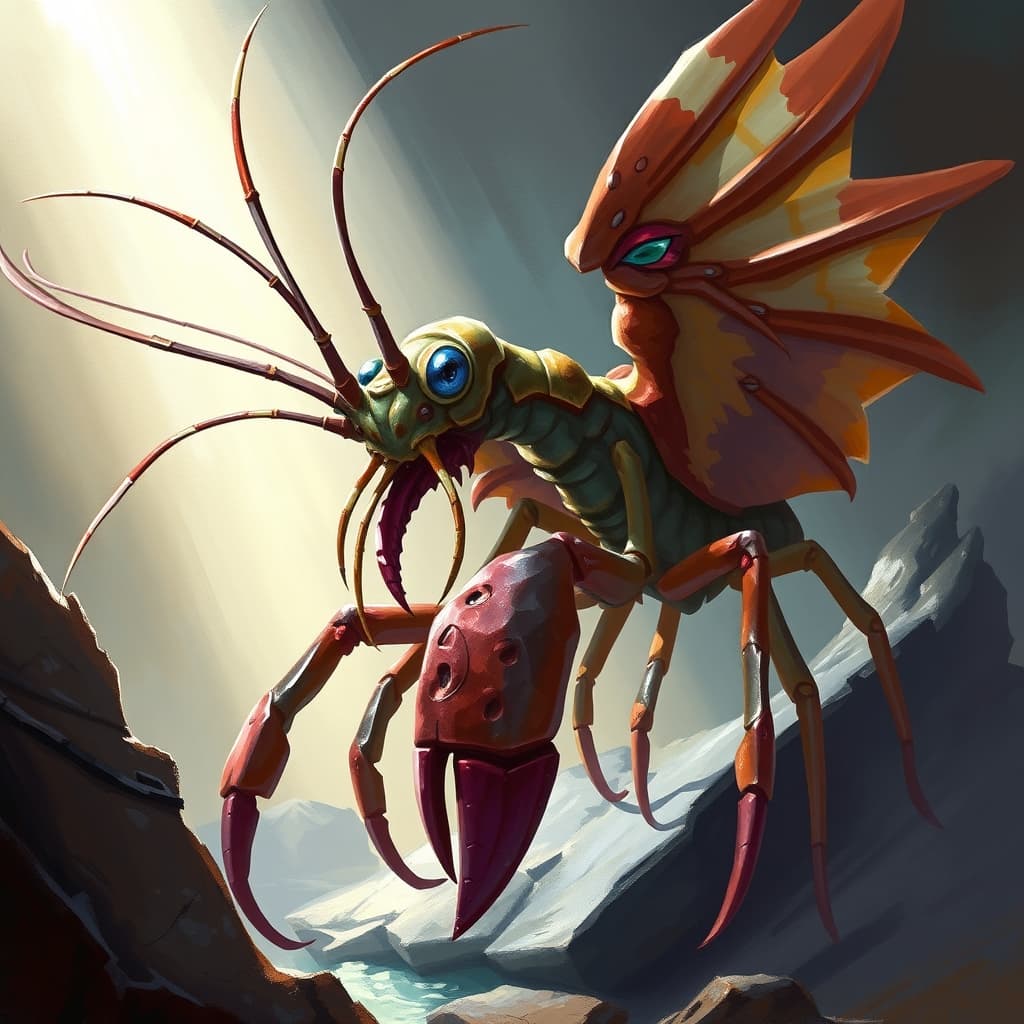 Giant Mantis Shrimp — fantasy monster illustration. Giant Mantis Shrimp is a large beast (Challenge Rating 5).