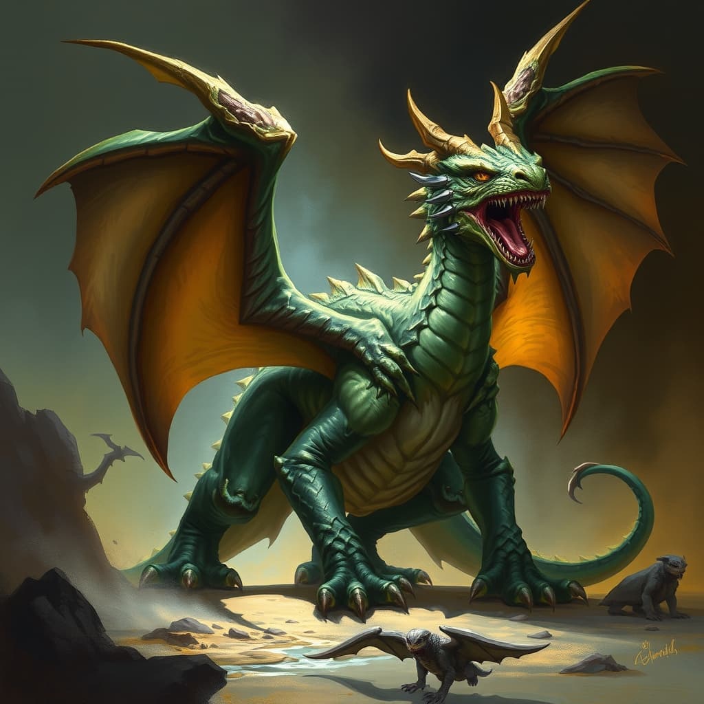 Wyvern — fantasy monster illustration. Wyvern is a large dragon (Challenge Rating 6).