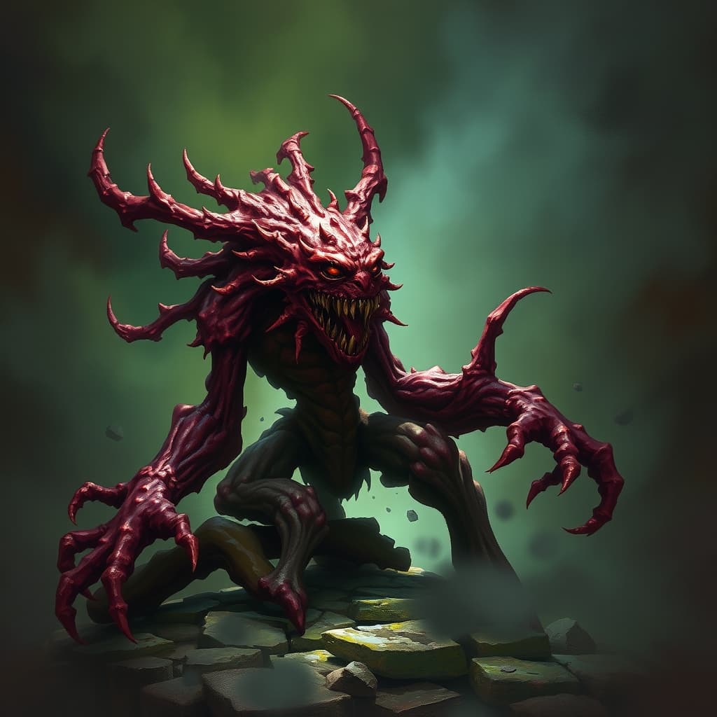 Crimson Shambler — fantasy monster illustration