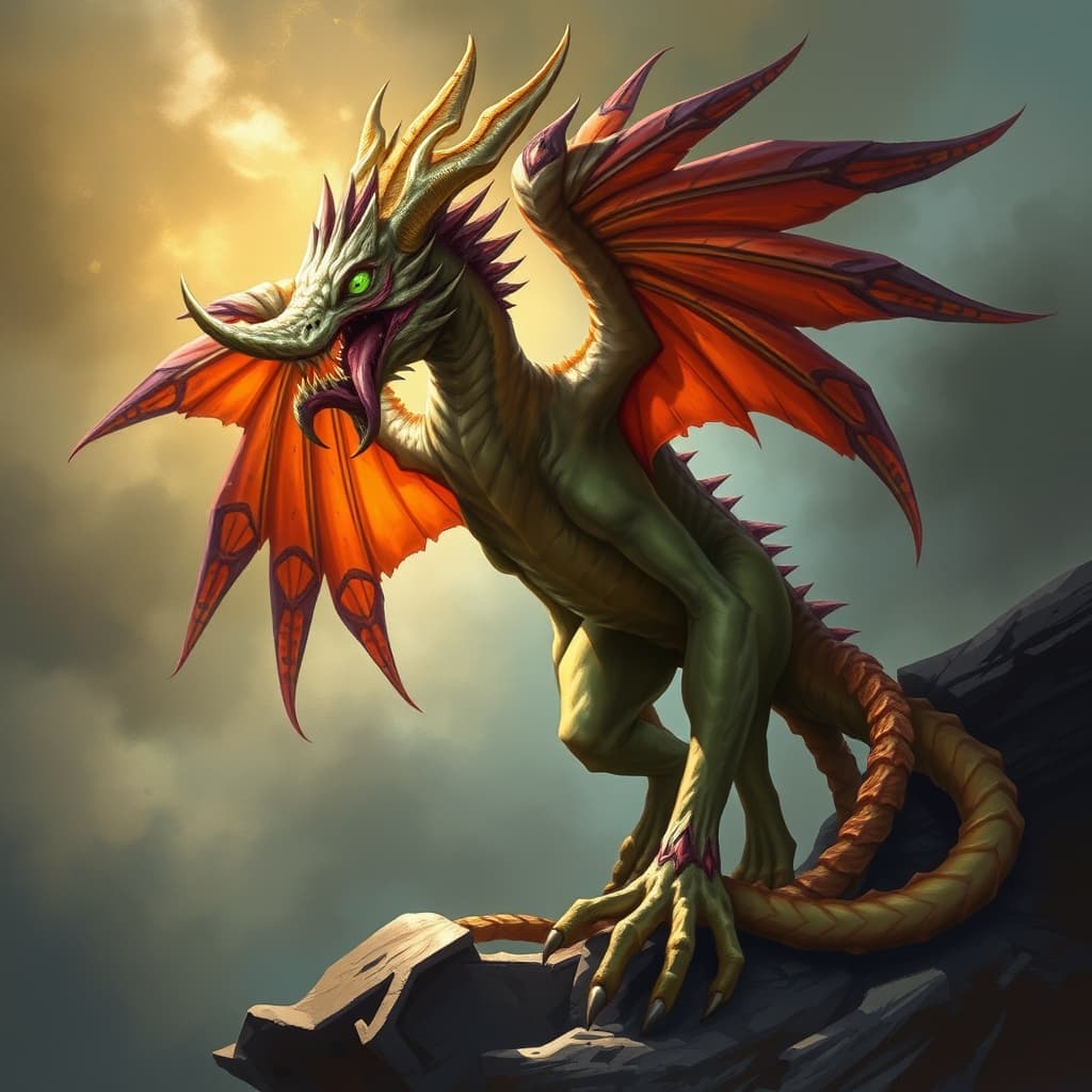 Couatl — fantasy monster illustration. Couatl is a medium celestial (Challenge Rating 4).