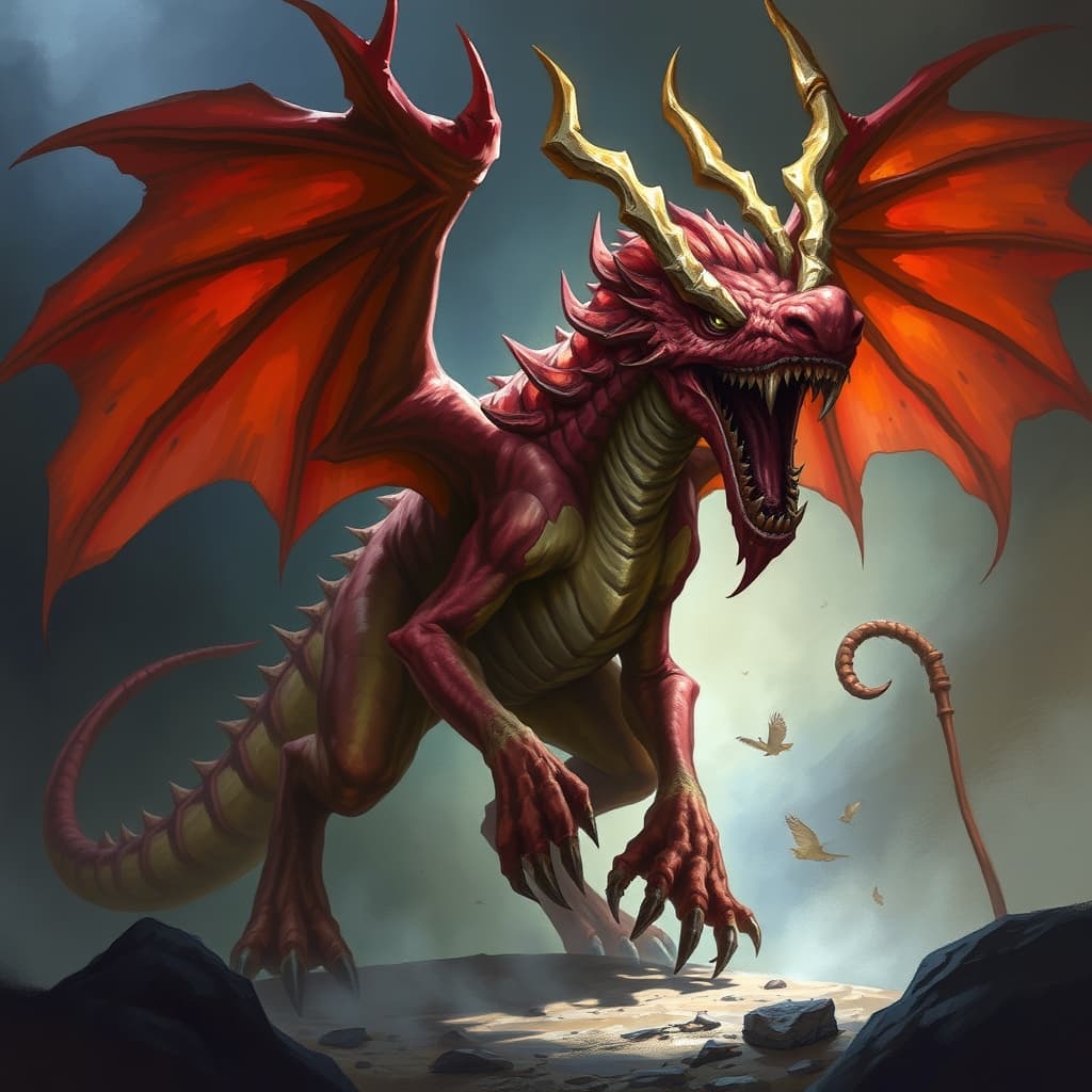 Chimera — fantasy monster illustration. Chimera is a large monstrosity (Challenge Rating 7).