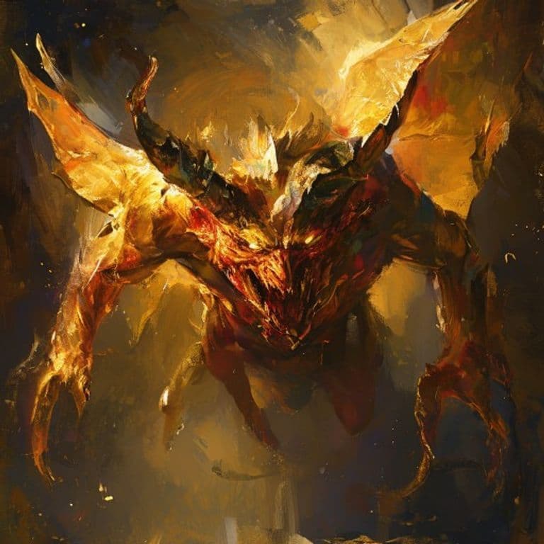 Gilded Devil — fantasy monster illustration. Gilded Devil is a medium fiend (Challenge Rating 7).