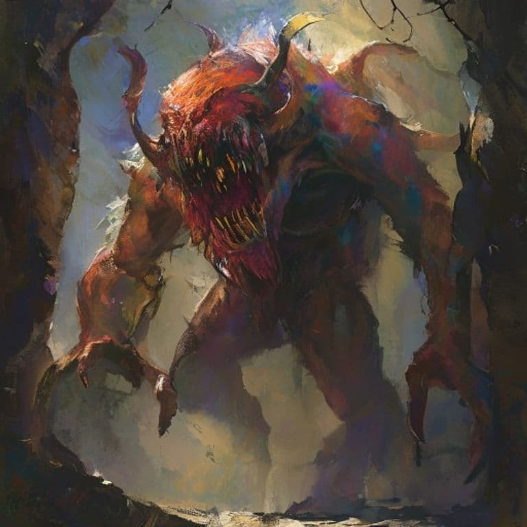 Wanyudo — fantasy monster illustration. Wanyudo is a large fiend (Challenge Rating 8).