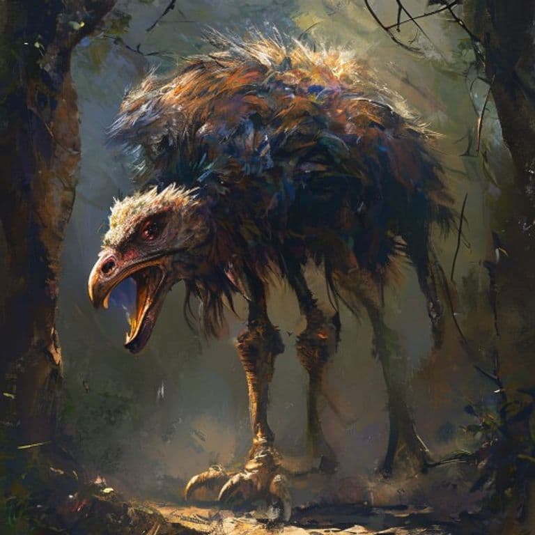 War Ostrich — fantasy monster illustration. War Ostrich is a large beast (Challenge Rating 1/2).