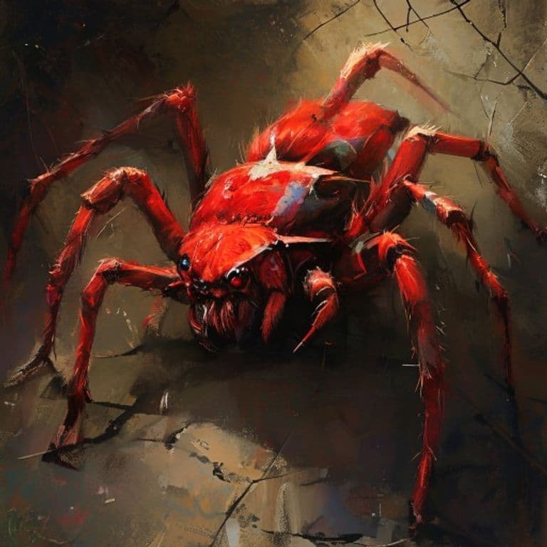 Red-Banded Line Spider — fantasy monster illustration. Red-Banded Line Spider is a tiny beast (Challenge Rating 1/4).