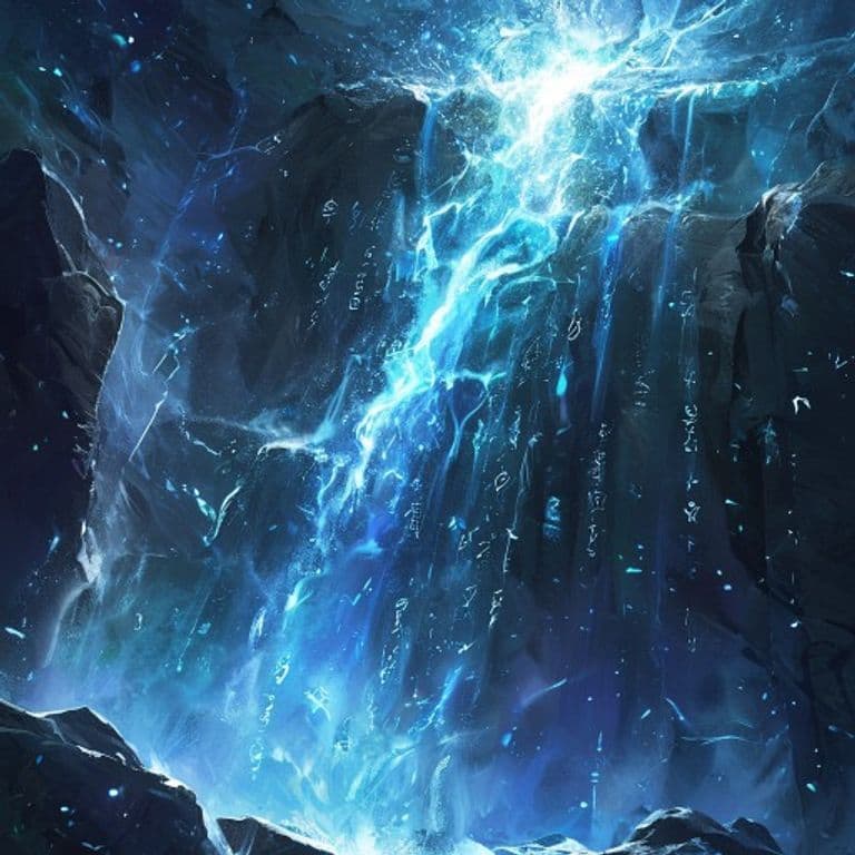 Glacial Cascade — fantasy spell effect illustration. Glacial Cascade is a 8th-level evocation available to Sorcerer, Wizard.