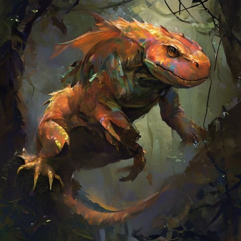 Salamander Nymph — fantasy monster illustration. Salamander Nymph is a medium elemental (Challenge Rating 1).