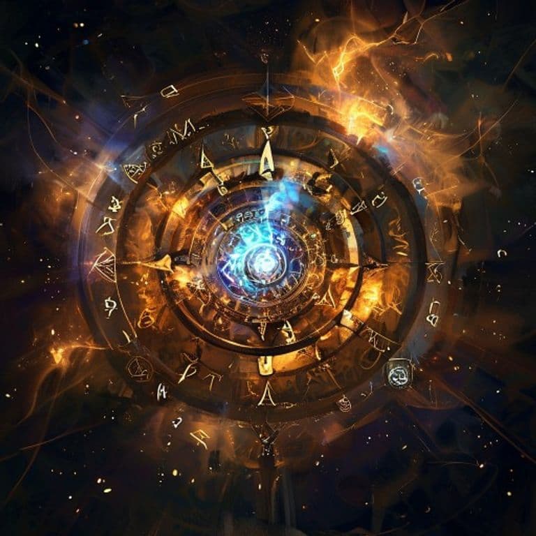 Timeless Engine — fantasy spell effect illustration. Timeless Engine is a 7th-level transmutation available to Wizard, Sorceror, Cleric, Bard.