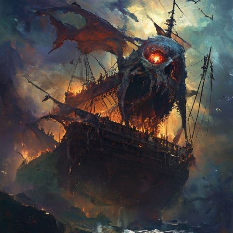 Death Barque — fantasy monster illustration. Death Barque is a gargantuan undead (Challenge Rating 12).