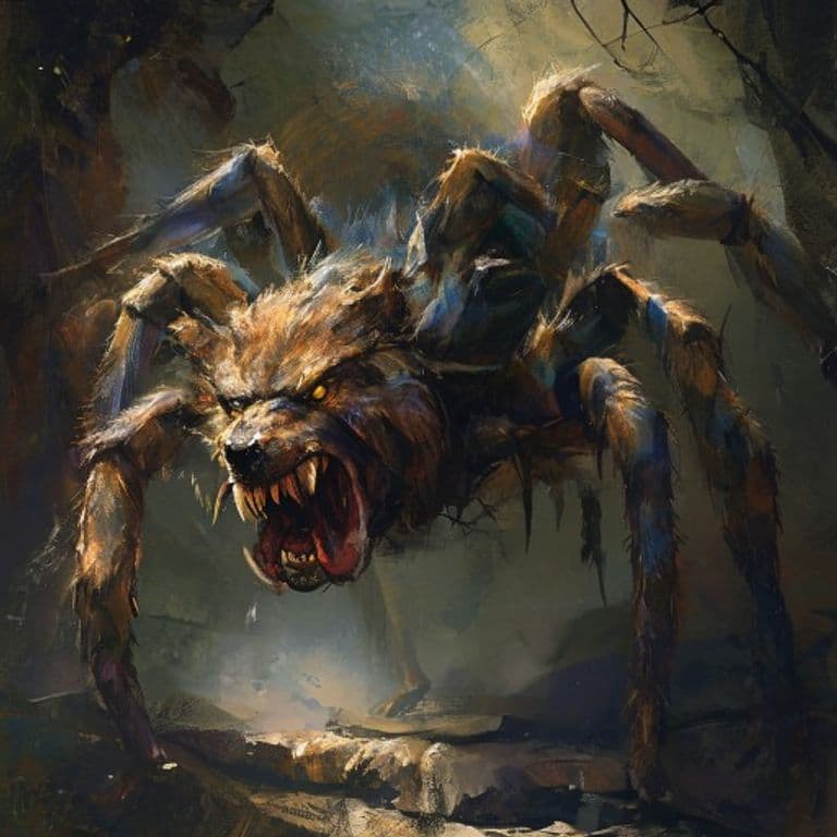 Giant Wolf Spider — fantasy monster illustration. Giant Wolf Spider is a medium beast (Challenge Rating 1/4).