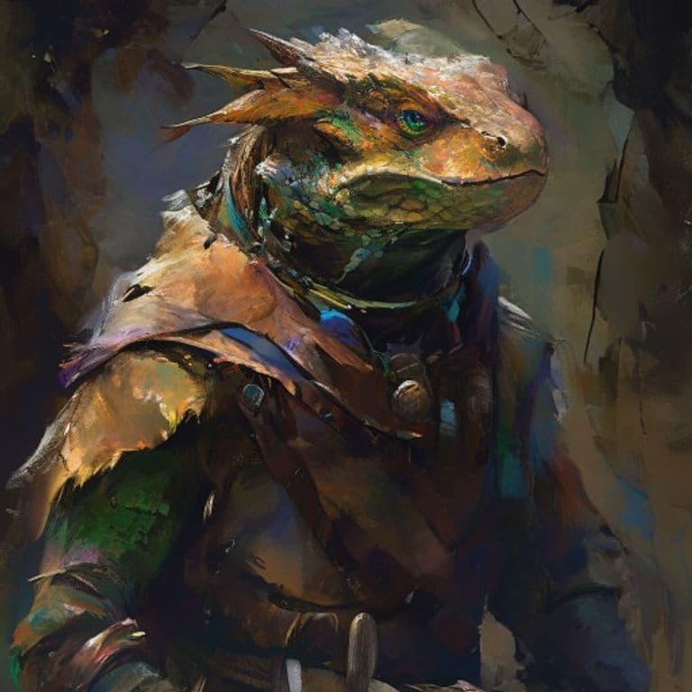 Lizardfolk — fantasy monster illustration. Lizardfolk is a medium humanoid (Challenge Rating 1/2).
