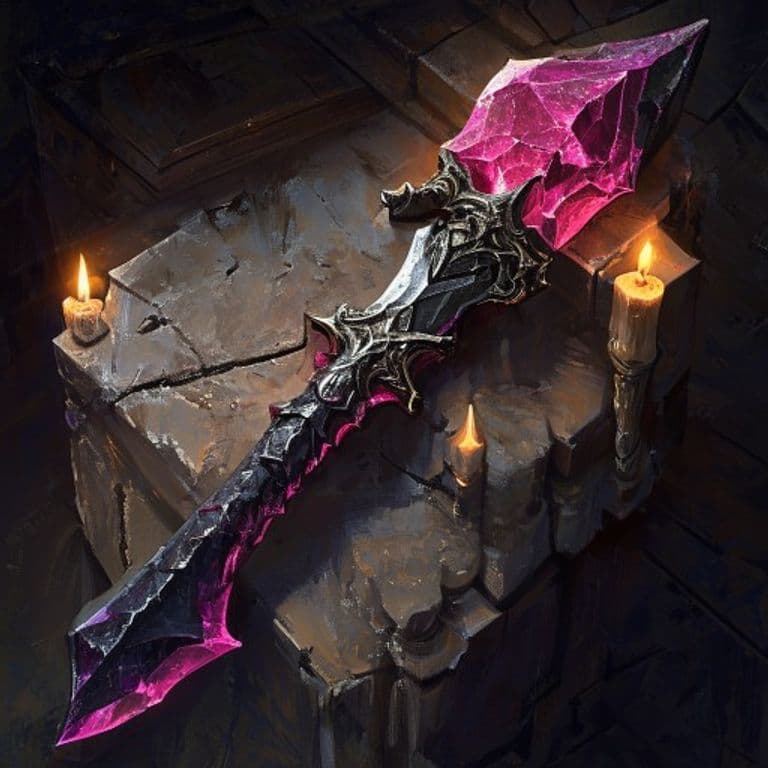 Ruby Crusher — fantasy item illustration. Ruby Crusher is a magic item (weapon) of legendary rarity.
