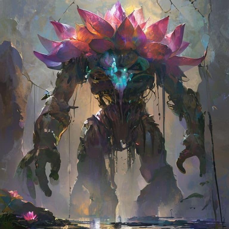 Lotus Golem — fantasy monster illustration