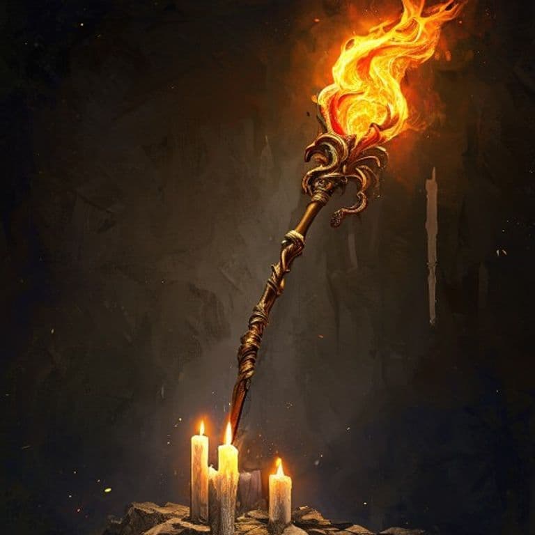 Staff of Fire — fantasy item illustration. Staff of Fire is a magic item (staff) of very rare rarity.