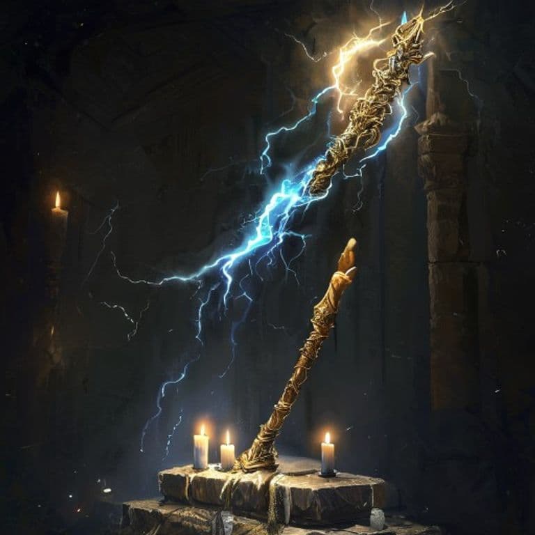 Staff of Thunder and Lightning — fantasy item illustration. Staff of Thunder and Lightning is a magic item (staff) of very rare rarity.