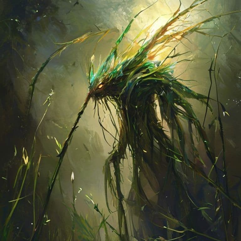 Hallowed Reed — fantasy monster illustration. Hallowed Reed is a medium celestial (Challenge Rating 1/2).