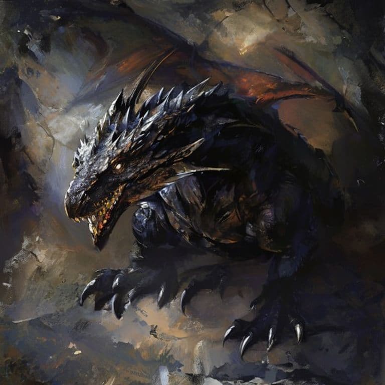 Black Dragon Wyrmling — fantasy monster illustration. Black Dragon Wyrmling is a medium dragon (Challenge Rating 2).