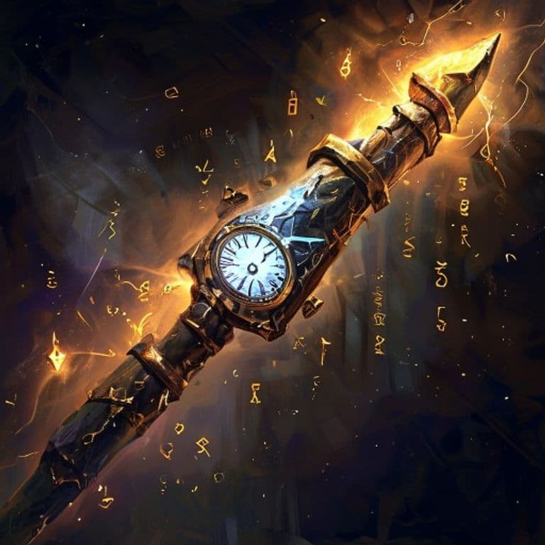 Clockwork Bolt — fantasy spell effect illustration. Clockwork Bolt is a Cantrip evocation available to Bard, Cleric, Wizard.