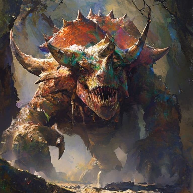 Tricenatorus — fantasy monster illustration. Tricenatorus is a huge monstrosity (Challenge Rating 13).